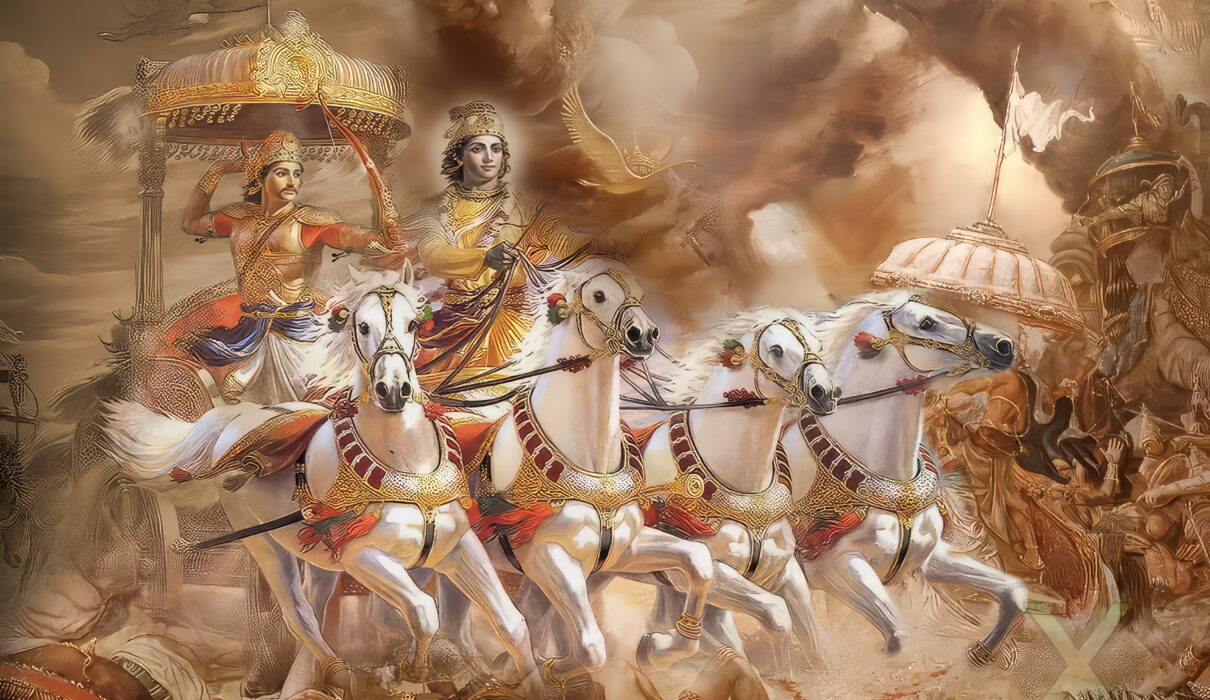 The sun had just begun to rise over the battlefield of Kurukshetra, painting the sky with streaks of crimson and gold. The distant sound of conches echoed through the morning mist, and chariots rolled into position like thunderclouds gathering before a storm.