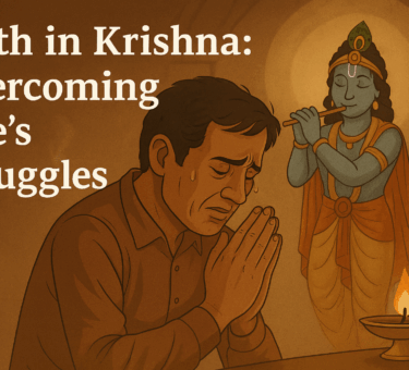 Devotee praying to Krishna with hope and resilience