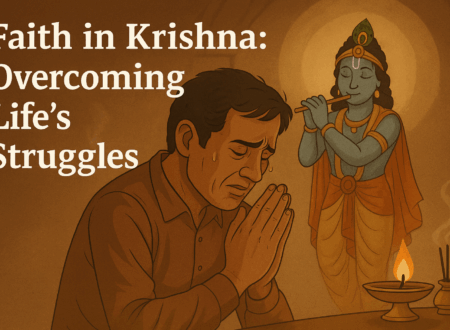 Devotee praying to Krishna with hope and resilience