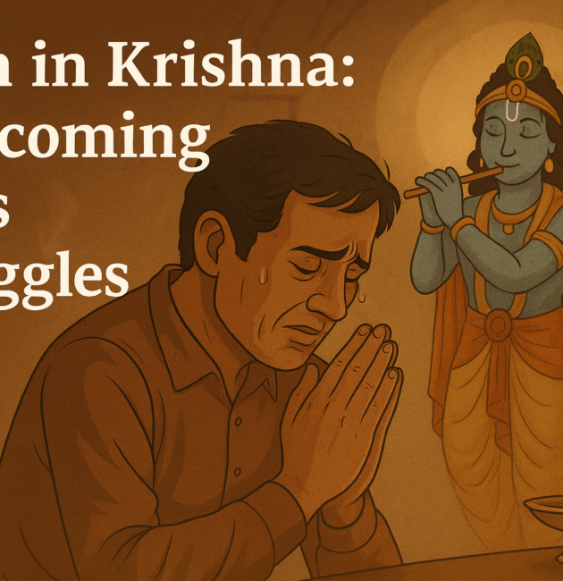 Devotee praying to Krishna with hope and resilience