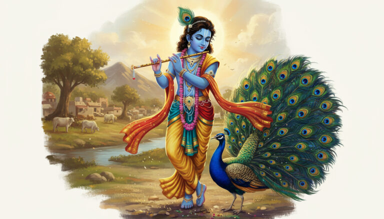 Radha, Krishna, and the Peacock