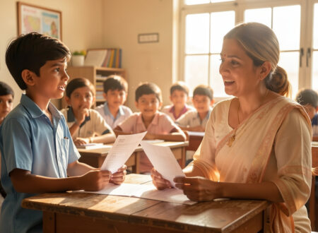 School student choosing truth over higher marks during exam result day