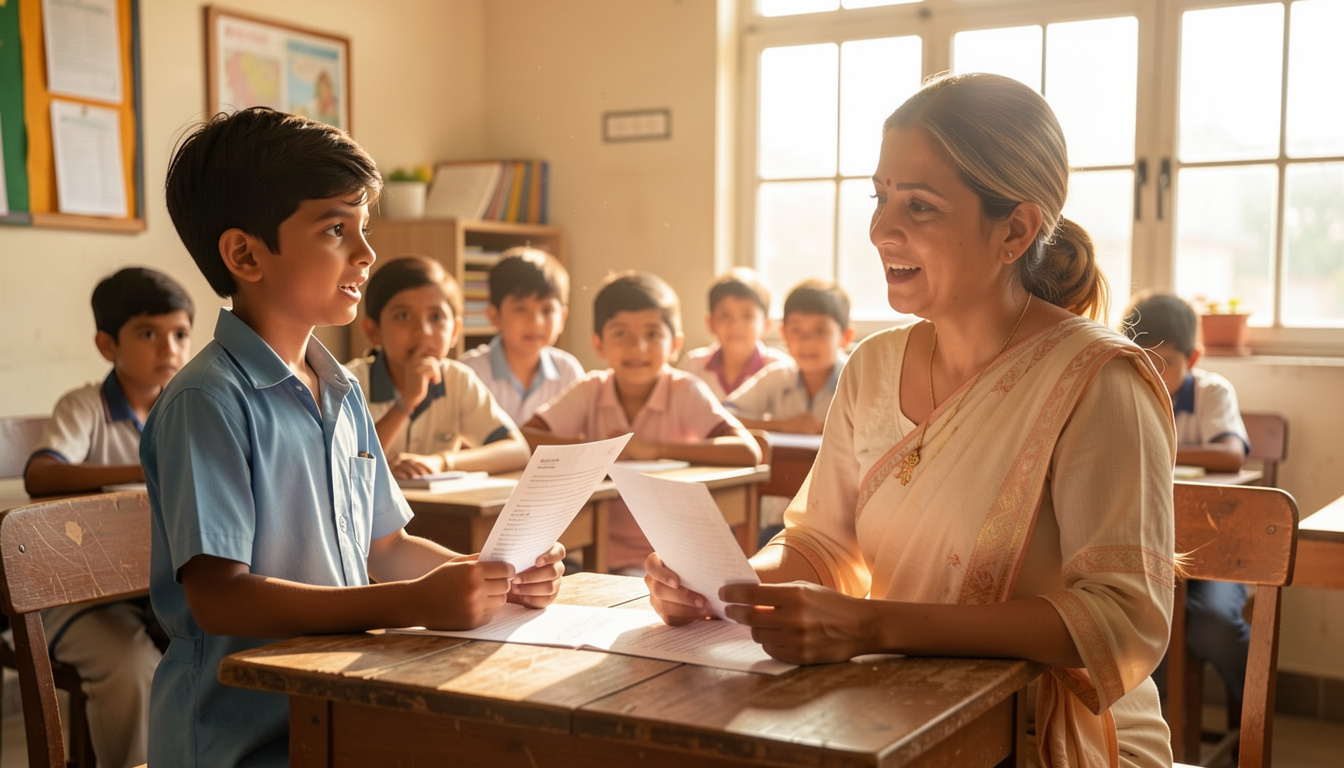 School student choosing truth over higher marks during exam result day
