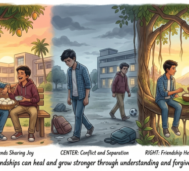 Two Indian teenage boys in school uniforms facing away from each other looking hurt after angry confrontation, showing emotional consequences of hurtful words