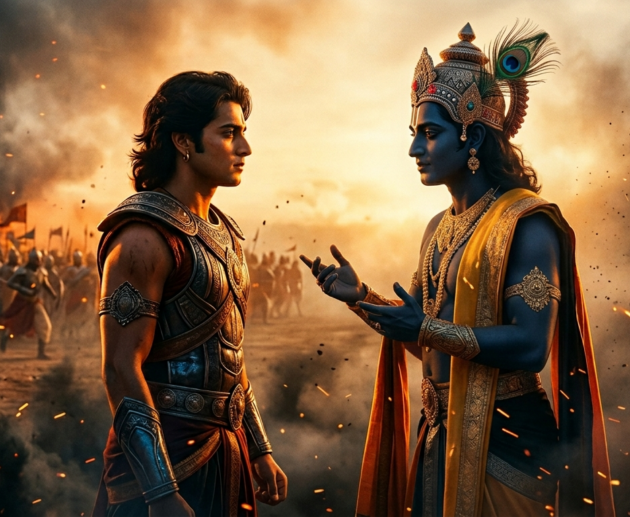 Arjun choosing Lord Krishna over a powerful army before a great battle