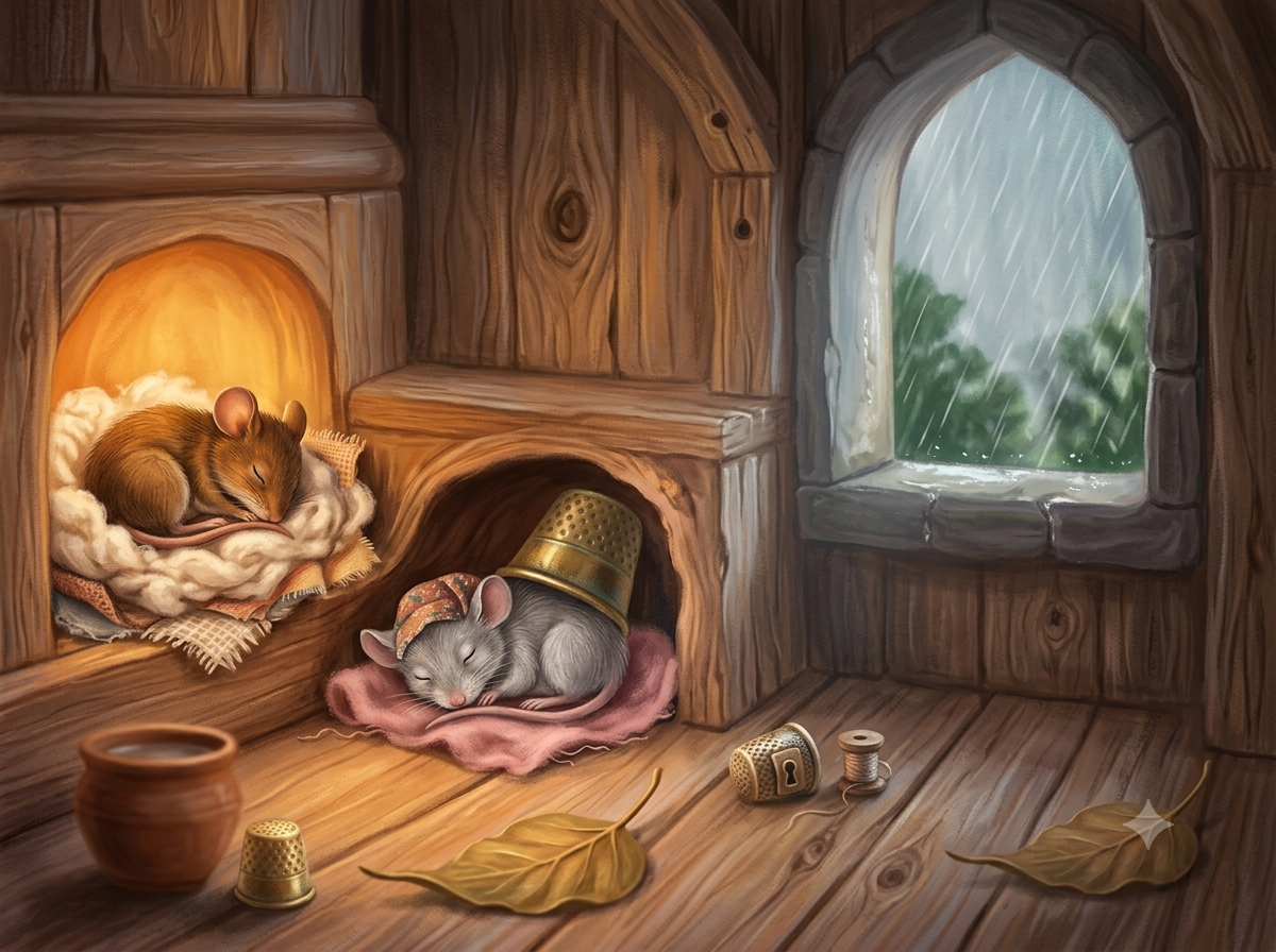Milo the mouse curled up in a warm cosy hole — a calming bedtime story about stopping worry.