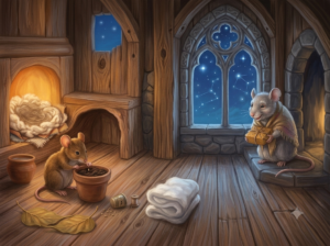 Milo the mouse planting a tiny seed while waiting patiently on a long Tuesday evening