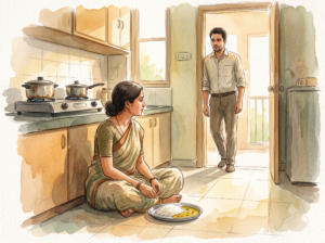 A husband discovers his wife's smaller plate in the kitchen — a short moral story about sacrifice in marriage.