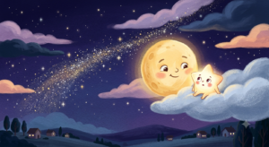 A small star watching her friend's light streak away into the night sky — a bedtime story about missing someone.