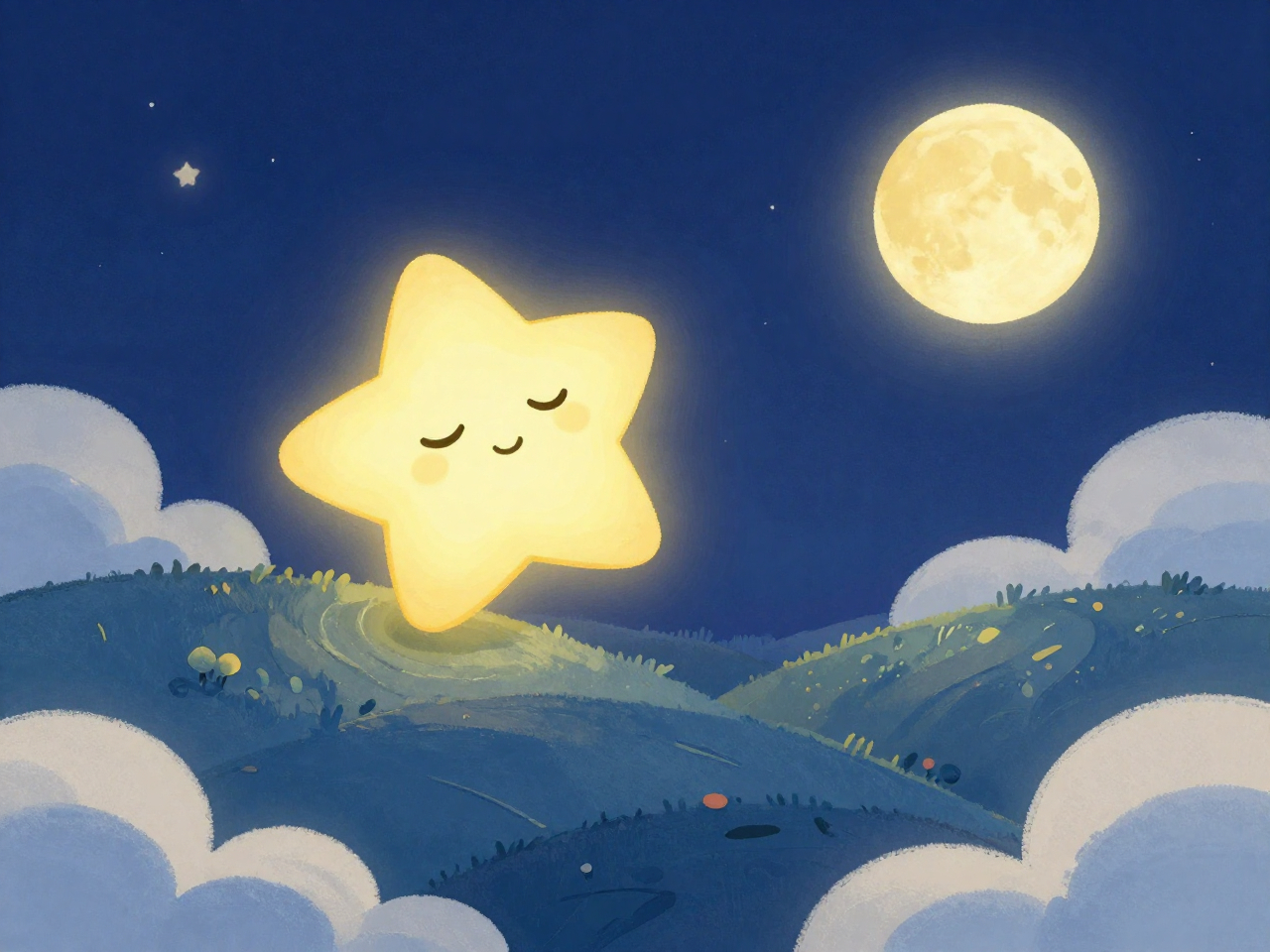 A small glowing star waiting patiently for the moon to rise — a calming bedtime story for kids.